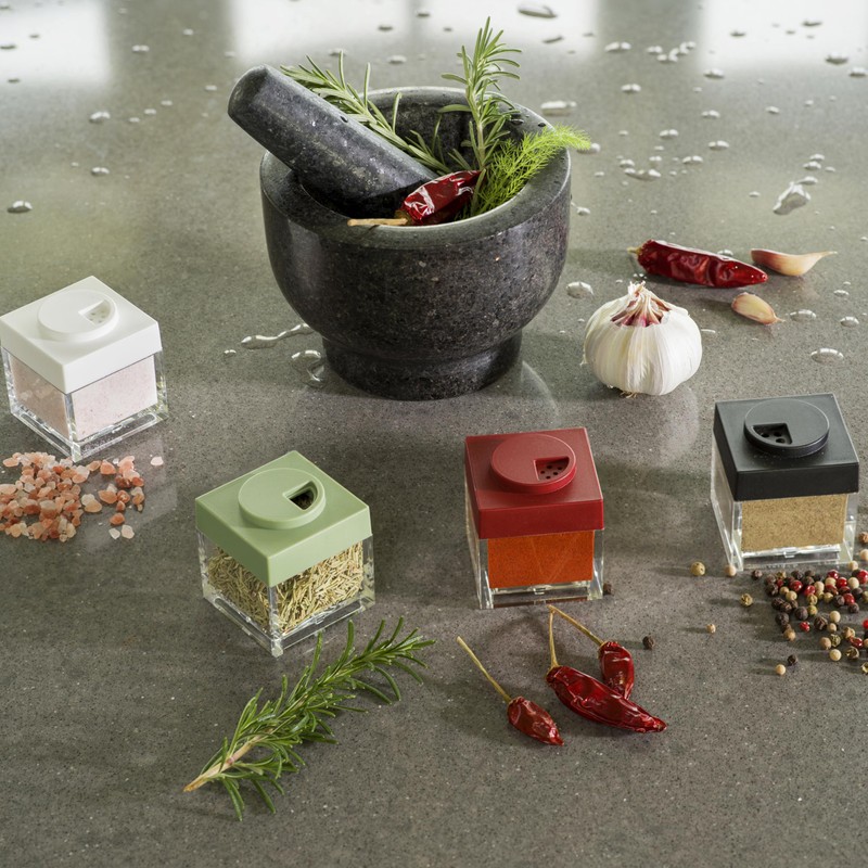 omada Brickstore Line Design Spice Rack with Dispenser Lid and