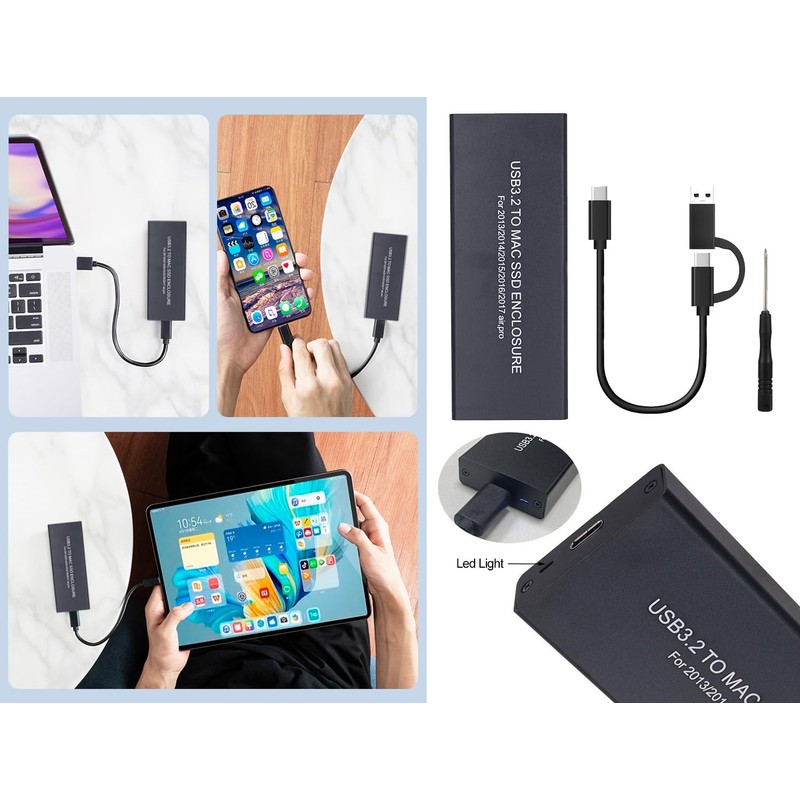 Jorkar External SSD Enclosure for MacBook Air/Pro 12+16 PIN SSD,