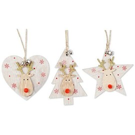 The Joy Tree Wood Deer Ornaments - Set of 3 Christmas Tree Decorations  Holiday Reindeer