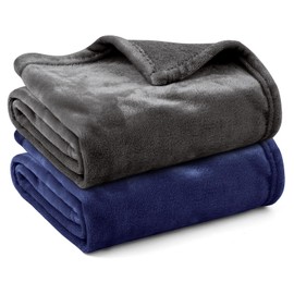 YURIRIA 2 Pack Frazada de Alta Calidad Mantas para Bebé Cobija Franela de Cama o Sofá Manta Cómoda y Suave Calientita Tejido Cálido(Gris Oscuro+Azul)