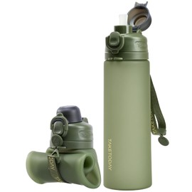 TakeToday Botellas de agua plegables 600 ml, a prueba de fugas, sin BPA, botella de agua plegable de silicona para viajes con correa para pajita para ciclismo, senderismo, al aire libre