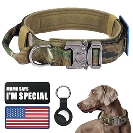 Tactical Dog Collar Military Dog Collar Adjustable Nylon Dog Collar Heavy Duty Metal Buckle with Handle for Dog Training,with Patches (Camo, XL)