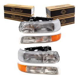 Brock Replacement Driver and Passenger 4 Pc Set Headlights with Side Signal Lights Compatible with 16526133 16526134 15199558 15199559