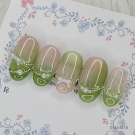 Green Mist Handmade Nail Tips - Stiletto M / 그린 미스트 수제네일팁 - 스틸레토M