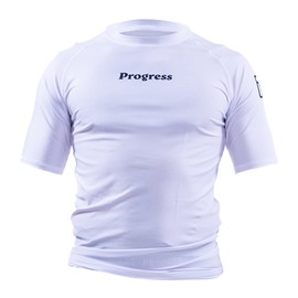 Progress Jiu Jitsu Academy Short Sleeve Sleeve Rashguard | Comfortable and Durable BJJ Rash Guard | Flexible Rash Guard for Grappling | Moisture-Wicking Compression Tops for Men and Women | White - M