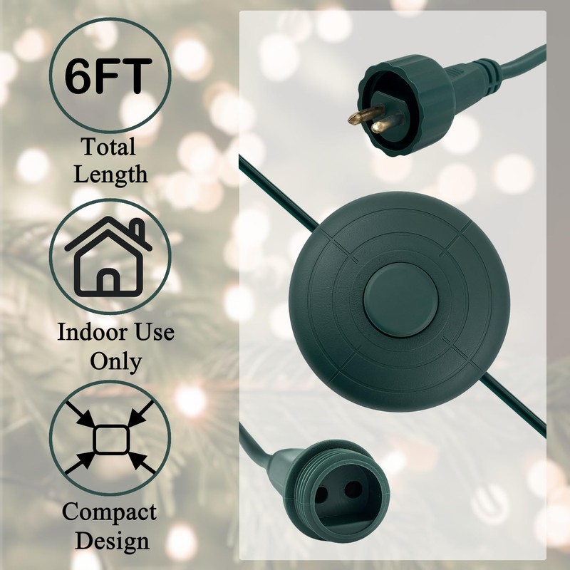 Power Cord 6Ft with On/Off Foot Switch for Christmas Tree