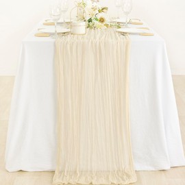 MLMC Cheesecloth Table Runner 10ft Beige Cream Gauze Rustic Cheese Cloth Table Runner 35x120 Inches for Baby Shower Bridal Shower Spring Home Decor