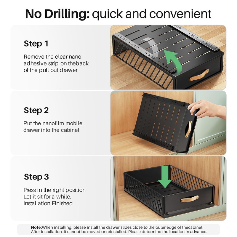 Pull out Cabinet Organizer Fixed with Adhesive Nano Film,Heavy Duty