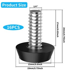 Pack of 16 Adjustable Furniture Feet, M6 x 20 x 17 mm, Adjustable Feet with Drive-in Nut, Levelling Feet for Table, Chair, Cupboard, Black