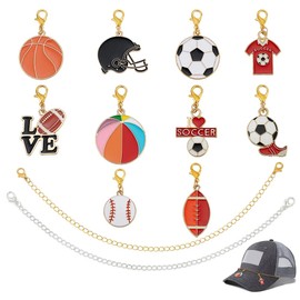 PH PandaHall 2 x Trucker Hat Chains with 10 Enamel Ball Charms, Removable Sports Themed Hat Chains Baseball Basketball Soccor Hat Charms for Women Men, DIY Mesh Baseball Hat Accessories Decoration