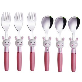 ANNOVA Kids Silverware 6 Pieces Set Children's Flatware - Stainless Steel Cutlery - 3 x Safe Forks, 3 x Tablespoons - Safe Toddler Utensils Without Knives for Lunch Box BPA Free (Rabbit x 6 PCS)