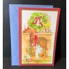 VTG Christmas Festival Card UNUSED Boy PJs Looking Up Fireplace Stockings Cat