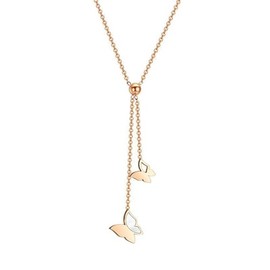 Homxi Women's Pendant Chain Rose Gold, Girls' Necklace Stainless Steel with Butterfly Pendant Necklace with Pendant Rose Gold, Stainless Steel, No Gemstone