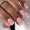 AZPEPSI Flower Press on Nails Short Square Fake Nails Pink