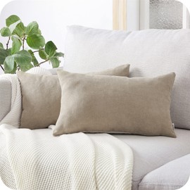 Topfinel Cushion Covers, Decorative, Cuddly, Fluffy, Chenille Cushion Covers for the Sofa, Living Room, Bedroom, Bed, Garden, Balcony, 40 x 60 cm, Khaki, Set of 2