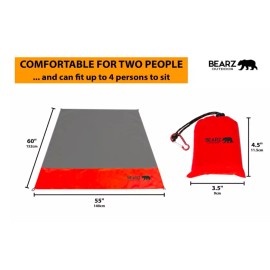 BEARZ Outdoor Beach Blanket-Pocket Blanket 55″x60″ Waterproof, Sandproof, RED