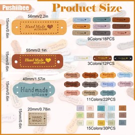 82Pcs Handmade Leather Labels, 4 Styles Microfiber Leather Labels for Decoration, Colorful Handmade Tags PU Leather Labels Hand Made Embossed Tag for DIY Crafts Clothing Sewing