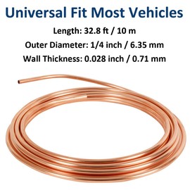 MOCNT 10 m Car Copper Brake Line 1/4 Inch Brake Line with Copper Coating 6.35 mm Copper Brake Line Hose Brake Pipe Car Replacement Brake Line Set with 16 Nuts
