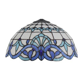errzom 16-Inch Baroque Lamp Shade Replacement Only, Tiffany Style Stained Glass Lampshade, White & Blue Lampshades Accessories Fit for Table lamp Pendant Lights Floor Lamps