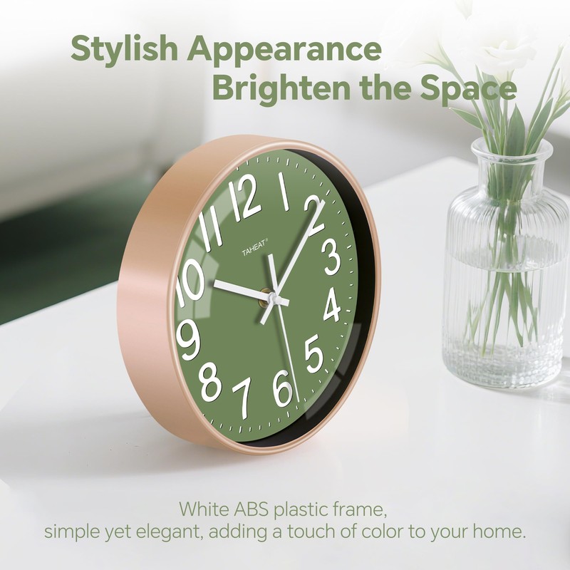 TAHEAT Wall Clock, Silent Green & Gold Unusual Modern Decorative