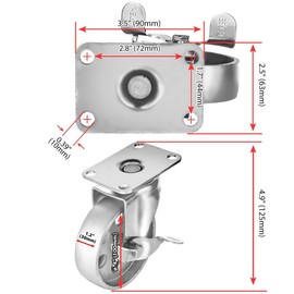 8 All Steel Swivel Plate Caster Wheels w Brake Lock Heavy Duty High-Gauge Steel Gray (4" Metal Swivel Caster W/Lock Gray)