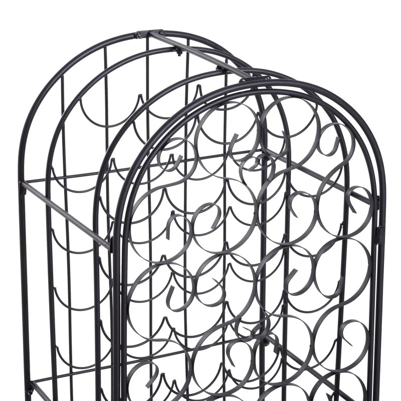 35 Bottle Wrought Iron Wine Rack Cabinet Black with Lock