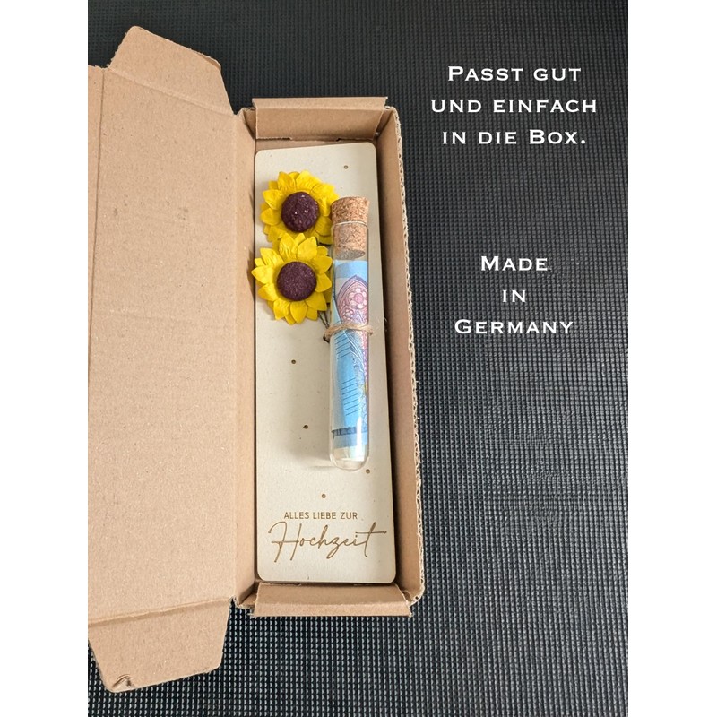 Hochzeitsgeschenk Reagenzglas Holz – Geldgeschenk Handmade Deutschland Rustikal Deko Sunflower