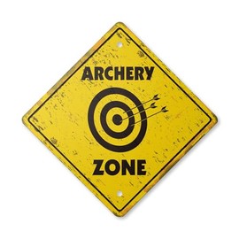 Archery Vintage Crossing Sign Zone Xing | Indoor/Outdoor Plastic | 14" Tall Rustic Caution Bow Arrow Target Shooting Hunting Hunter Quiver