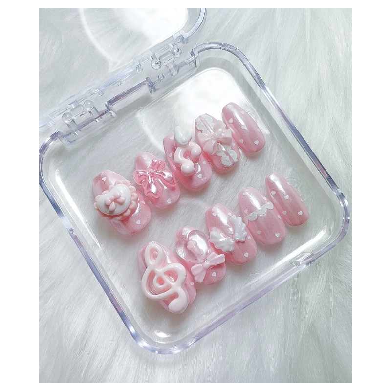Pink Aurora Beam (+-ω◕)ﾟ+.ﾟHandmade Nail Tips - Almond / 핑크