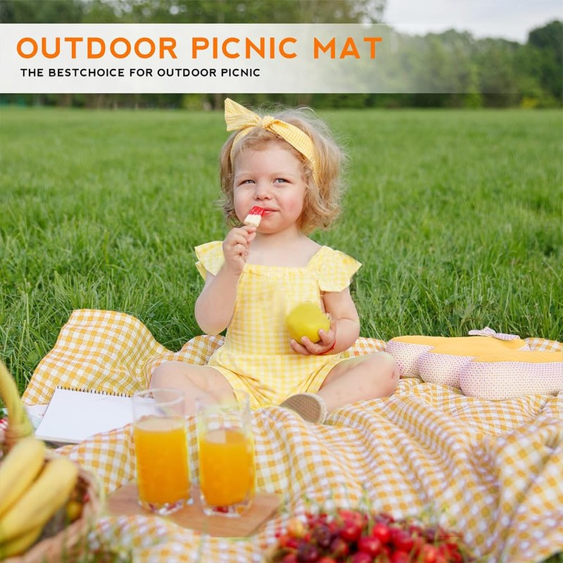 OPVXZAD Checked Picnic Mat Waterproof Beach Blanket with Handle Picnic