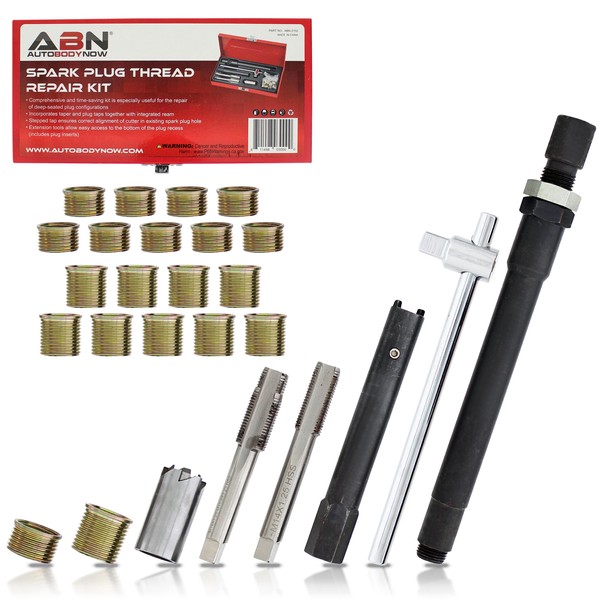 ABN Spark Plug Thread Repair Rethreading Set, 14mm Metric – Rethreading Tool Kit – Comprehensive Taps, Inserts, & More