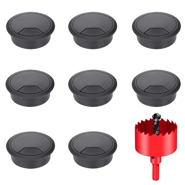 DuDuZui 8PCS Desk Grommet, Black Desk Cable Grommet 80mm Desk Cable Hole Covers Organize Office and Home Table Cable, with Hole Saw (Black, 80 mm)