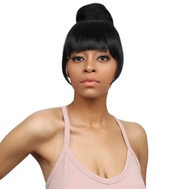 Instant Glitz Bang & Bun 2pcs, Bangs Hair Clip in Bangs Clip on Bangs Fringe Bang Hair Bun Synthetic Chignon Bun Updo Hair Piece for Women - Fringe Bang & Coffee Roll (2)