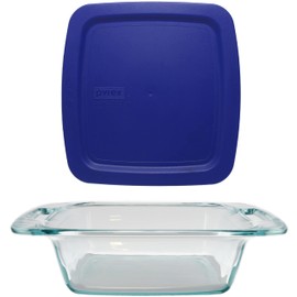 Pyrex C-222 2qt Easy Grab Glass Baking Dish & C-222-PC 2qt Cadet Blue Easy Grab Lid