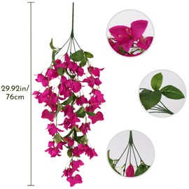 Bougainvillea Artificial Flowers 3PCS Faux Trailing Plum Blooming Plants Vines for Outdoors UV Resistant Fake Hanging Silk Flowers for Home Garden Porch Eave Wedding Wall Indoor Decor (Rose Red)