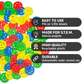 Toy Wheels - Bulk Pack of 200 - Small Plastic Wheels for Toy Cars, STEM Projects, Crafts, Mini Vehicles