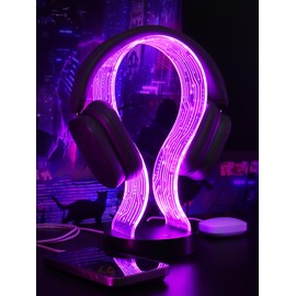 CoolGift Mart Illuminated Headphone Stand with 16 Colour Lights, PCB Pattern Acrylic Headphone Stand with 1 USB and 1 Type-C Charging Ports, Gifts for Gamers Men and Music Lovers