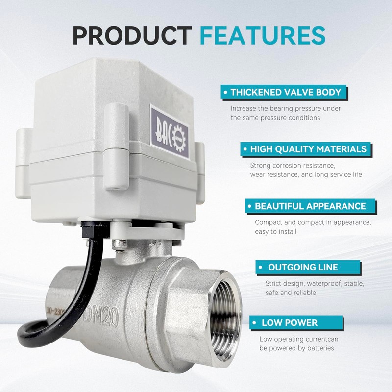 BACOENG Motorized Ball Valve, 3/4" DN20 Electrical Ball Valve, 2