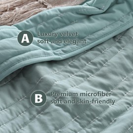 KASENTEX Queen Size Velvet Quilt Set,3 Pieces Ultra Soft Bedspread,Lightweight Coverlet with 2 Pillow Shams, Luxury Bed Blanket, Elegant Stitch Design, Machine Wash, All Season Bedding, Lake Blue