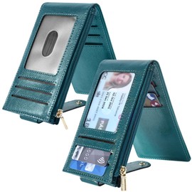 Chelmon Chelmon Womens Wallet Slim RFID Blocking Bifold Multi Card Case Wallet with Zipper Pocket (Peacock Blue)