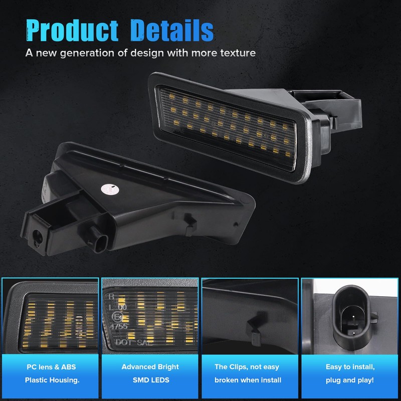 LUDARM 2Pcs 6000K White LED License Plate Light Compatible with
