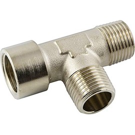 Fittingteile - T-piece distributor brass nickel-plated compressed air water plumbing (design: inside x outer x external thread - thread size: G 1/2 inch)