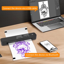 Tattoo Stencil Printer, Wireless Thermal Stencil Printer with 10Pcs Thermal Paper, Portable Bluetooth Stencil Machine Compatible with iOS, Android, PC, Ideal for Tattoo Artists & Beginners, Black