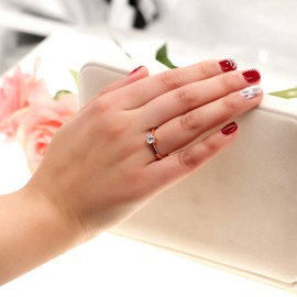 Uloveido Women's Rose Gold Plated Rings Sparkling Cubic-Zirconia CZ Wedding Engagement Jewelry for Girlfriend J002-W (White, Size L1/2)