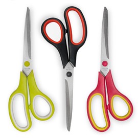 Pack of 3 Stainless Steel Scissors, Household Scissors, Office Scissors, 22 cm with Soft Handle, Multi-Purpose Multicoloured