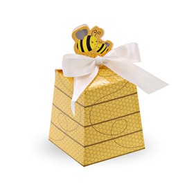 SumDirect Paper Beehive Gift Boxes - Bumble Bee Candy Boxes with Ribbons, 50PCS Baby Shower Wedding Favor Beehive Decorations