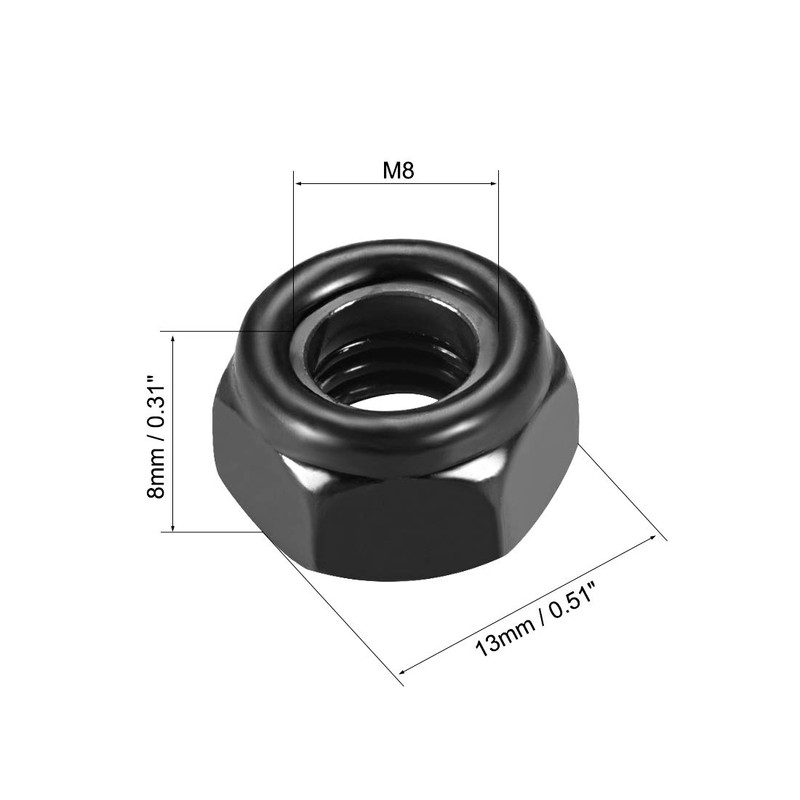 uxcell Hex Lock Nuts - M8 x 1.25mm Carbon Steel