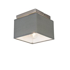 Qazqa - Modern Ceiling Light I Ceiling Light I Lamp I Steel Light I Matt Nickel with Grey Shade - VT I Living Room I Bedroom - Textile Square - LED Suitable E27