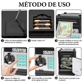 Oranlife Alcancía Electrónica para Niños, Mini Cajero Automático Alcancía, Alcancía con Contraseña, Caja Fuerte de Desplazamiento Automático, Hucha Juguetes para Niños (Negro)