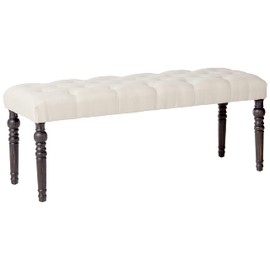 Roundhill Furniture Leviton Fabric Tufted Turned Leg Dining Bench, beige